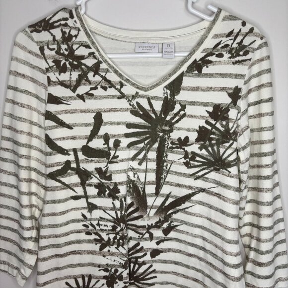 WEEKENDS by CHICO'S V-Neck Tee 3/4 Sleeve Womens S (0) Striped Floral Stretch - Picture 3 of 6